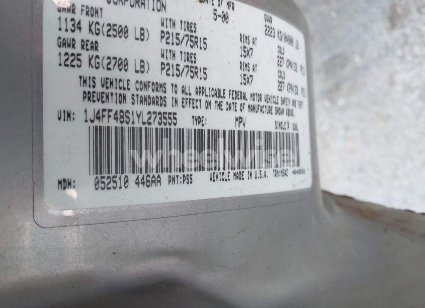 Photo 9 of 2000 Jeep Cherokee SPORT (VIN 1J4FF48S1YL273555)