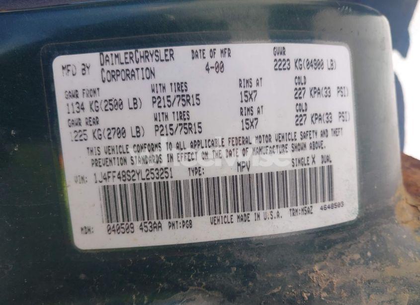 Photo 9 of 2000 Jeep Cherokee SPORT (VIN 1J4FF48S2YL253251)