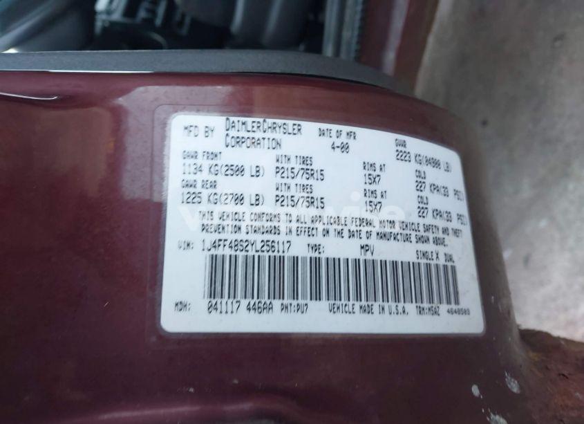 Photo 9 of 2000 Jeep Cherokee SPORT (VIN 1J4FF48S2YL256117)