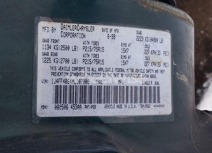 Photo 9 of 2000 Jeep Cherokee SPORT (VIN 1J4FF48S4YL107000)