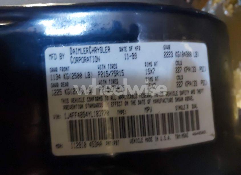 Photo 9 of 2000 Jeep Cherokee SPORT (VIN 1J4FF48S4YL183770)