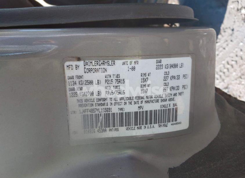 Photo 9 of 2000 Jeep Cherokee SPORT (VIN 1J4FF48S7YL185691)