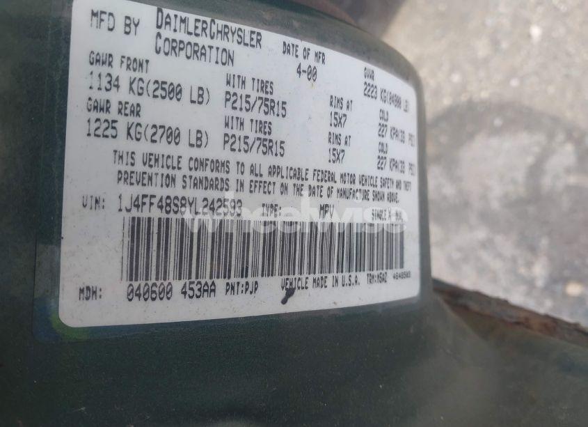 Photo 9 of 2000 Jeep Cherokee SPORT (VIN 1J4FF48S8YL242593)