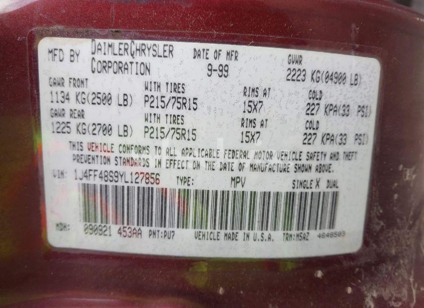 Photo 9 of 2000 Jeep Cherokee SPORT (VIN 1J4FF48S9YL127856)