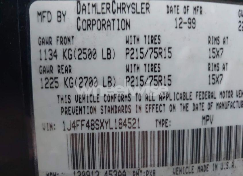 Photo 9 of 2000 Jeep Cherokee SPORT (VIN 1J4FF48SXYL184521)