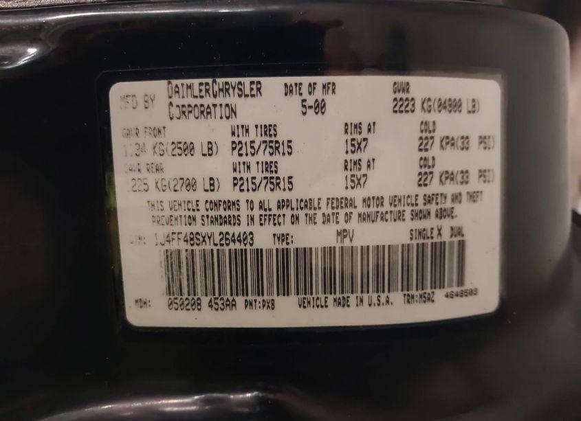 Photo 9 of 2000 Jeep Cherokee SPORT (VIN 1J4FF48SXYL264403)