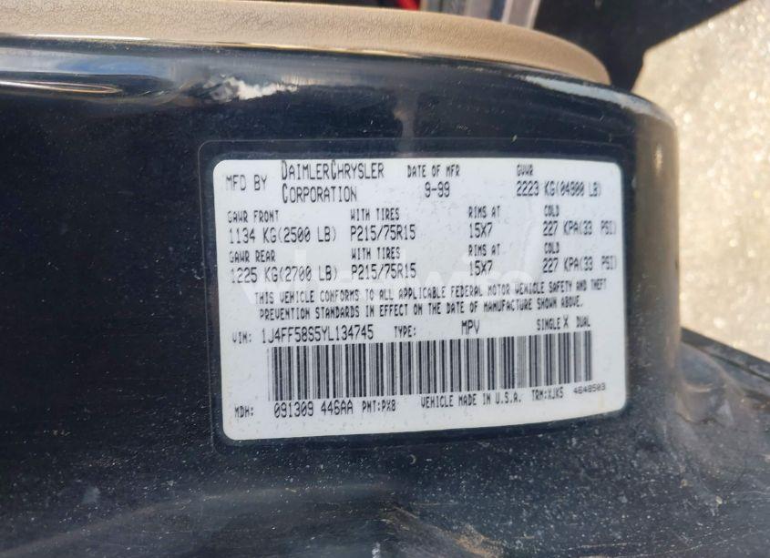 Photo 7 of 2000 Jeep Cherokee CLASSIC (VIN 1J4FF58S5YL134745)