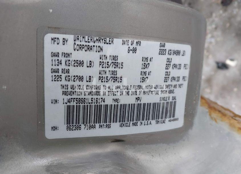 Photo 9 of 2001 Jeep Cherokee LIMITED/SPORT (VIN 1J4FF58S61L516174)