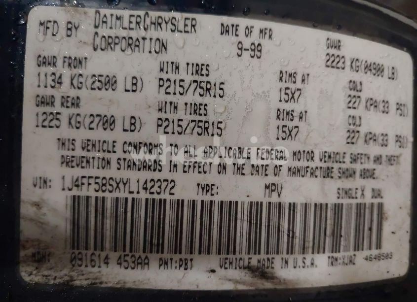 Photo 9 of 2000 Jeep Cherokee CLASSIC (VIN 1J4FF58SXYL142372)