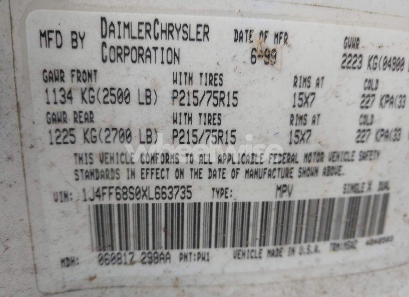 Photo 9 of 1999 Jeep Cherokee CLASSIC/SPORT (VIN 1J4FF68S0XL663735)