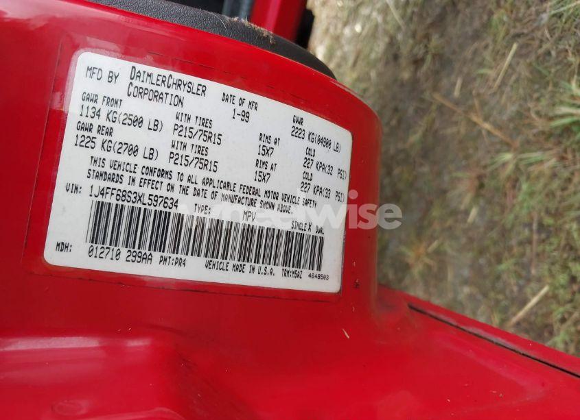 Photo 9 of 1999 Jeep Cherokee CLASSIC/SPORT (VIN 1J4FF68S3XL597634)