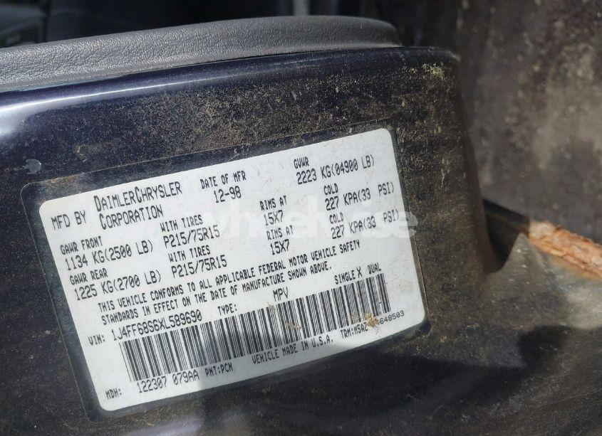 Photo 9 of 1999 Jeep Cherokee CLASSIC/SPORT (VIN 1J4FF68S6XL589690)