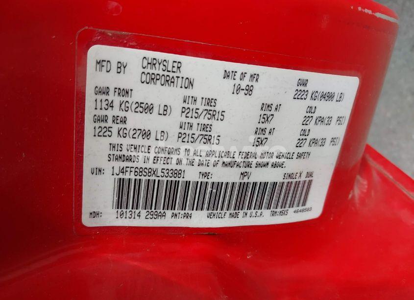 Photo 9 of 1999 Jeep Cherokee CLASSIC/SPORT (VIN 1J4FF68S8XL533881)