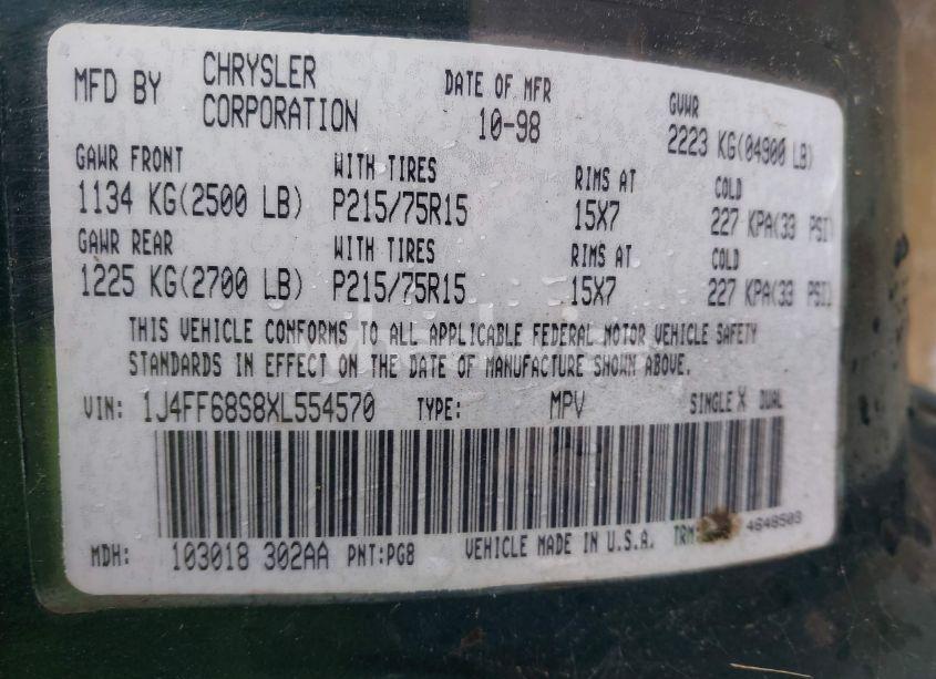 Photo 9 of 1999 Jeep Cherokee CLASSIC/SPORT (VIN 1J4FF68S8XL554570)