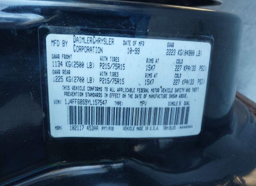 Photo 9 of 2000 Jeep Cherokee LIMITED (VIN 1J4FF68S9YL157547)