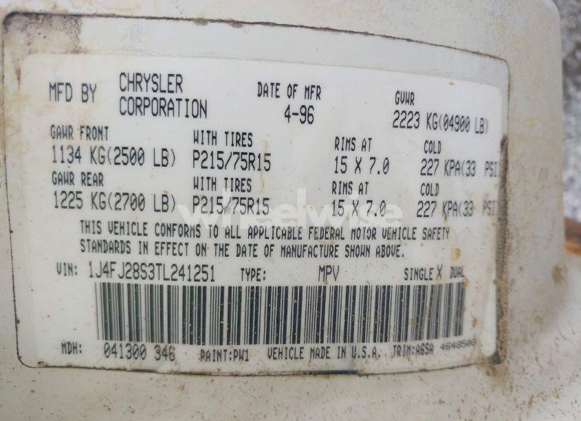 Photo 9 of 1996 Jeep Cherokee SE (VIN 1J4FJ28S3TL241251)