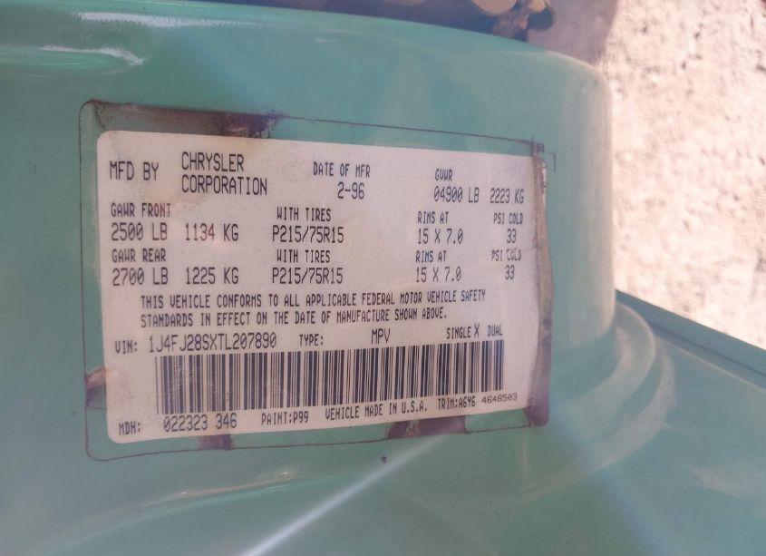 Photo 9 of 1996 Jeep Cherokee SE (VIN 1J4FJ28SXTL207890)