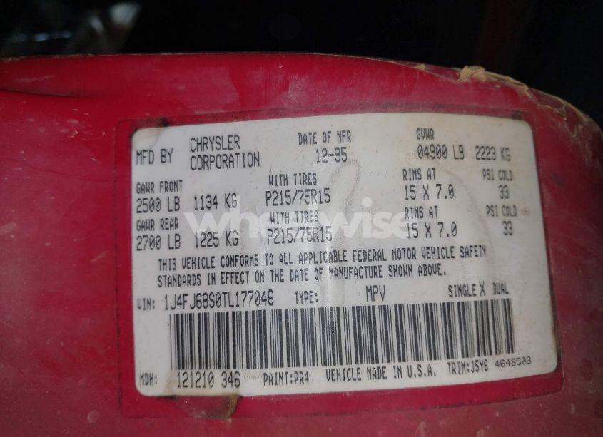 Photo 9 of 1996 Jeep Cherokee SPORT/CLASSIC (VIN 1J4FJ68S0TL177046)