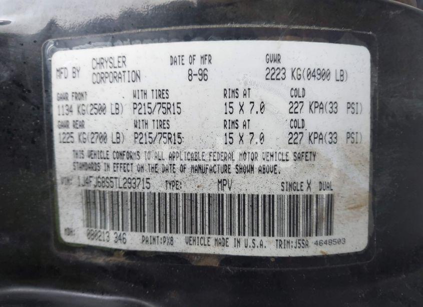 Photo 9 of 1996 Jeep Cherokee SPORT/CLASSIC (VIN 1J4FJ68S5TL293715)