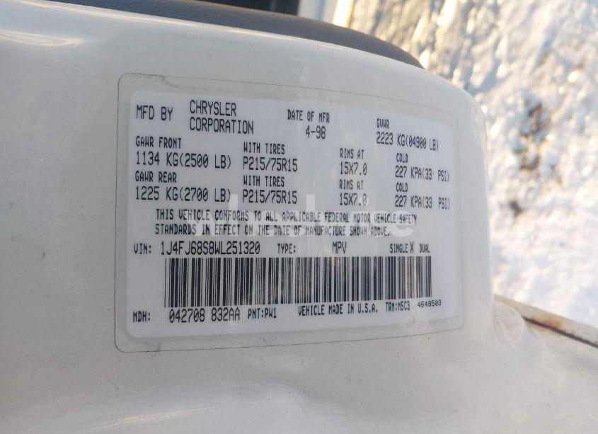 Photo 9 of 1998 Jeep Cherokee CLASSIC/SPORT (VIN 1J4FJ68S8WL251320)