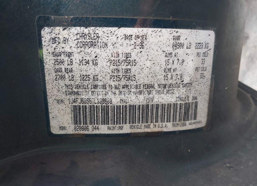 Photo 9 of 1996 Jeep Cherokee SPORT/CLASSIC (VIN 1J4FJ68S9TL198803)