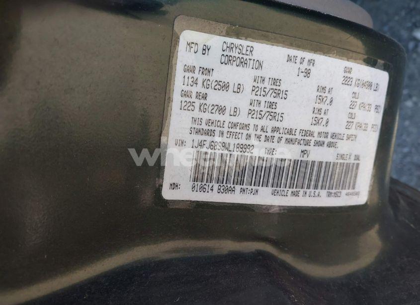 Photo 9 of 1998 Jeep Cherokee CLASSIC/SPORT (VIN 1J4FJ68S9WL189992)