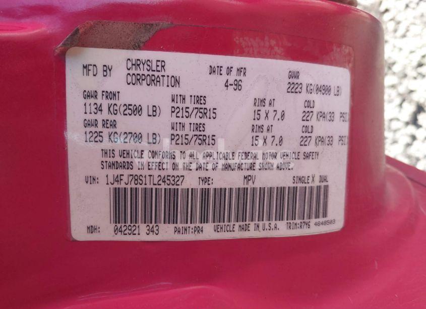 Photo 9 of 1996 Jeep Cherokee COUNTRY (VIN 1J4FJ78S1TL245327)