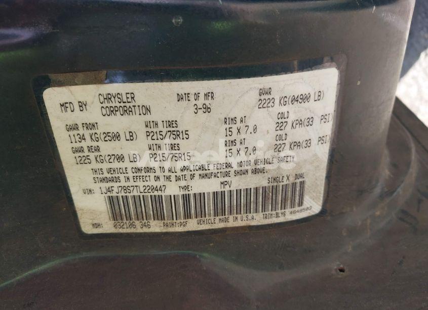 Photo 9 of 1996 Jeep Cherokee COUNTRY (VIN 1J4FJ78S7TL220447)