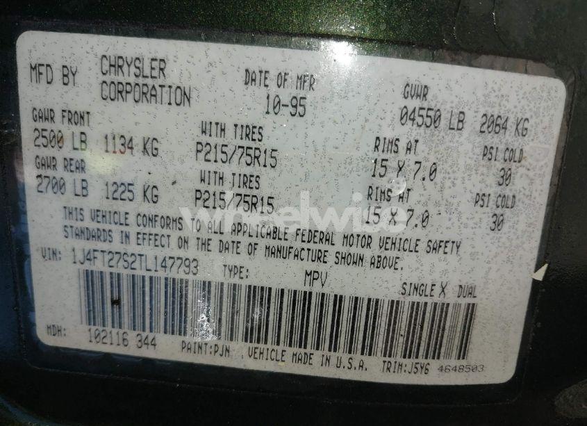 Photo 9 of 1996 Jeep Cherokee SE (VIN 1J4FT27S2TL147793)