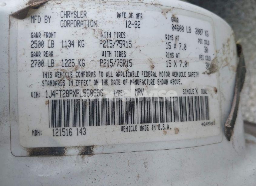 Photo 9 of 1993 Jeep Cherokee N/A (VIN 1J4FT28PXPL560996)