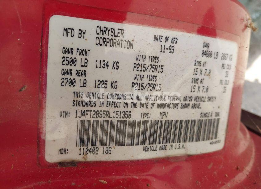 Photo 9 of 1994 Jeep Cherokee SE (VIN 1J4FT28S5RL151358)