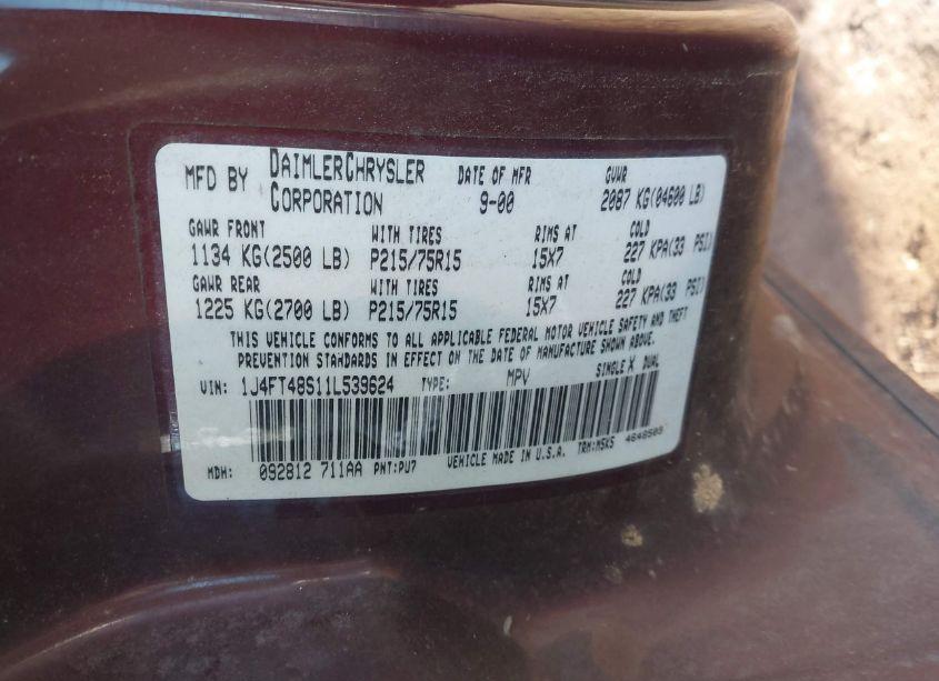 Photo 9 of 2001 Jeep Cherokee SPORT (VIN 1J4FT48S11L539624)