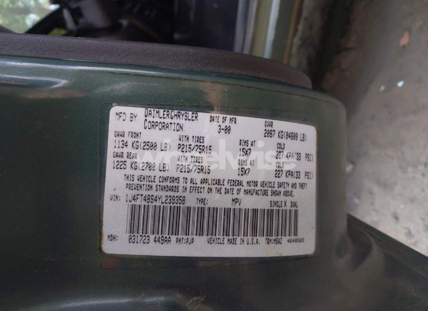 Photo 9 of 2000 Jeep Cherokee SPORT (VIN 1J4FT48S4YL239358)