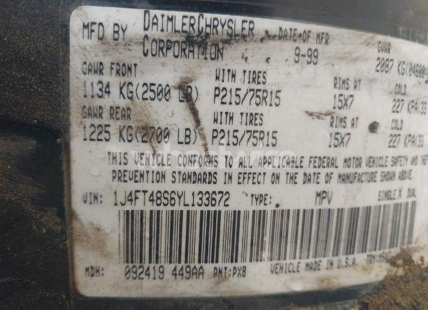 Photo 9 of 2000 Jeep Cherokee SPORT (VIN 1J4FT48S6YL133672)