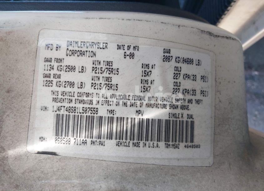 Photo 9 of 2001 Jeep Cherokee SPORT (VIN 1J4FT48S81L507558)