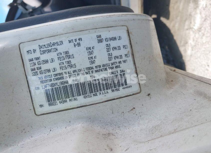 Photo 9 of 2000 Jeep Cherokee SPORT (VIN 1J4FT48SXYL106040)