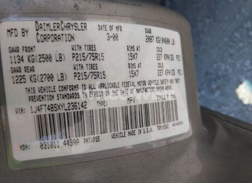 Photo 9 of 2000 Jeep Cherokee SPORT (VIN 1J4FT48SXYL236142)