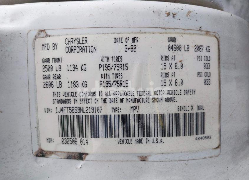 Photo 9 of 1992 Jeep Cherokee LAREDO (VIN 1J4FT58S9NL219107)