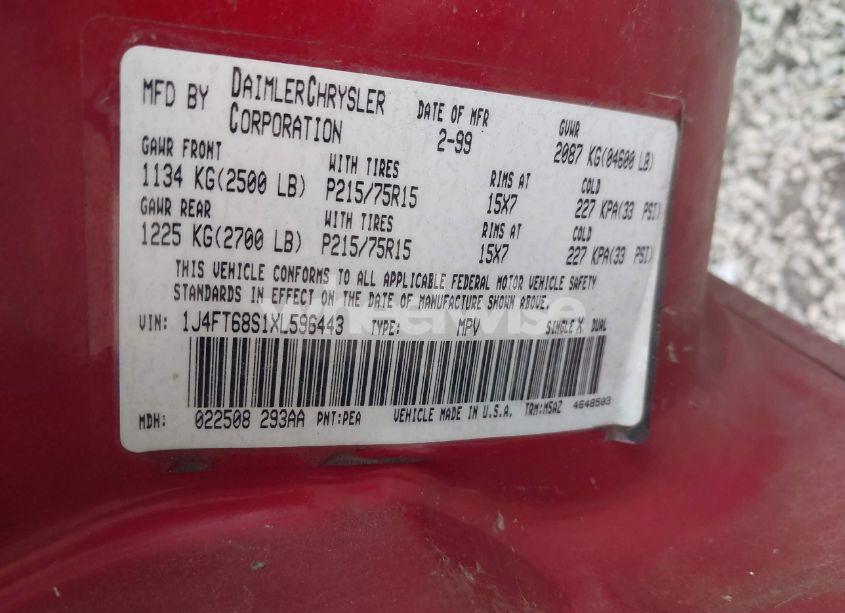 Photo 9 of 1999 Jeep Cherokee CLASSIC/SPORT (VIN 1J4FT68S1XL596443)