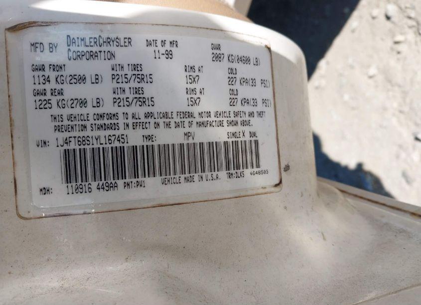 Photo 9 of 2000 Jeep Cherokee LIMITED (VIN 1J4FT68S1YL167451)