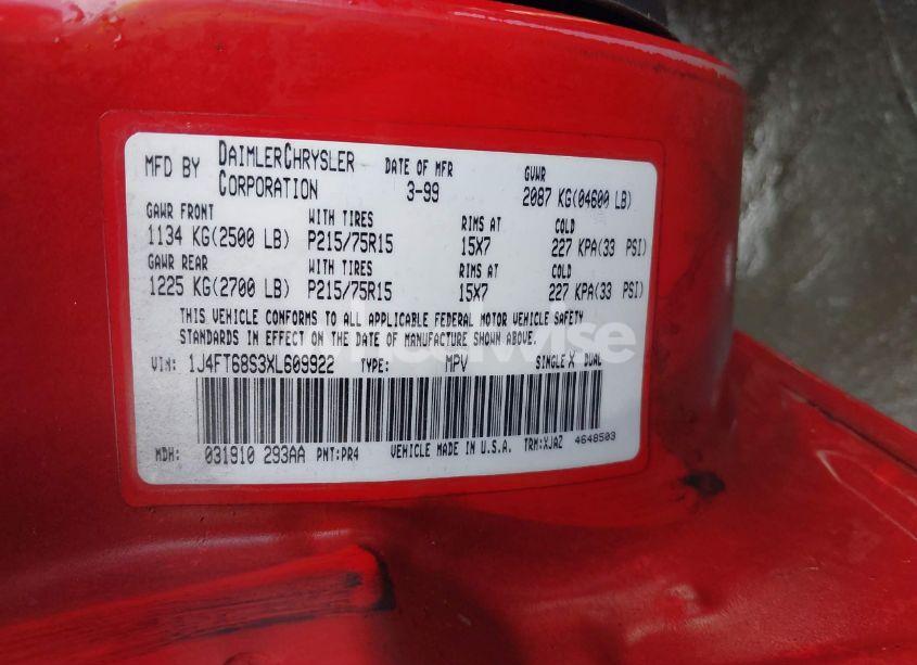 Photo 9 of 1999 Jeep Cherokee CLASSIC/SPORT (VIN 1J4FT68S3XL609922)