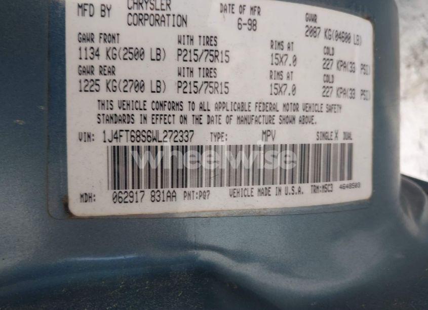 Photo 9 of 1998 Jeep Cherokee CLASSIC/SPORT (VIN 1J4FT68S6WL272337)