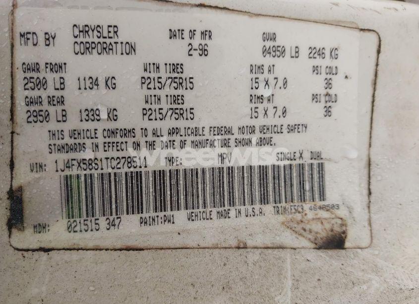 Photo 9 of 1996 Jeep Grand CHEROKEE LAREDO (VIN 1J4FX58S1TC278511)