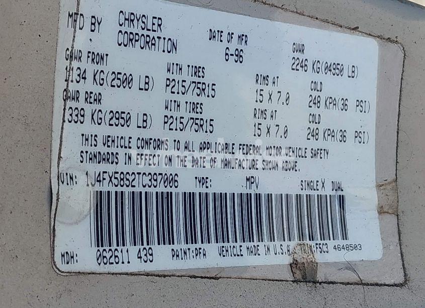 Photo 9 of 1996 Jeep Grand CHEROKEE LAREDO (VIN 1J4FX58S2TC397006)