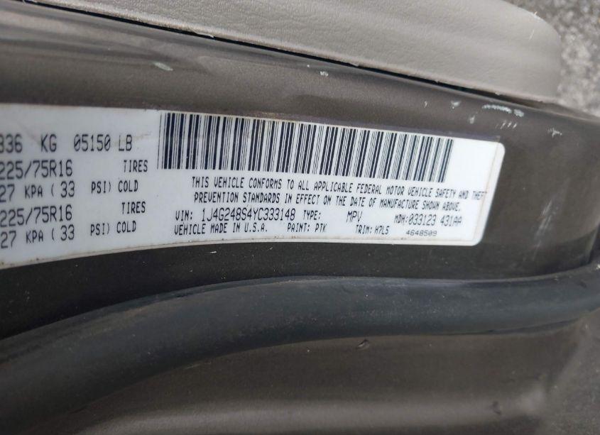 Photo 9 of 2000 Jeep Grand CHEROKEE LAREDO (VIN 1J4G248S4YC333148)