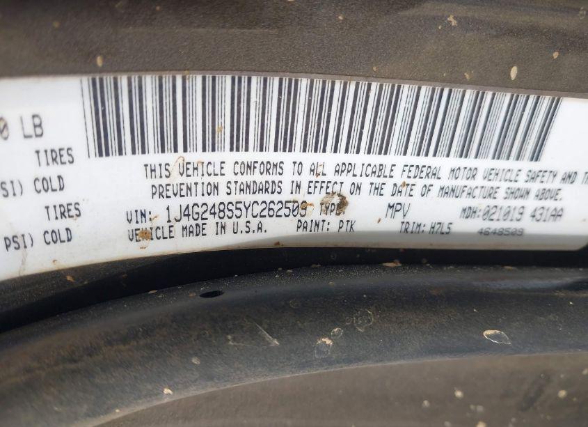 Photo 9 of 2000 Jeep Grand CHEROKEE LAREDO (VIN 1J4G248S5YC262509)