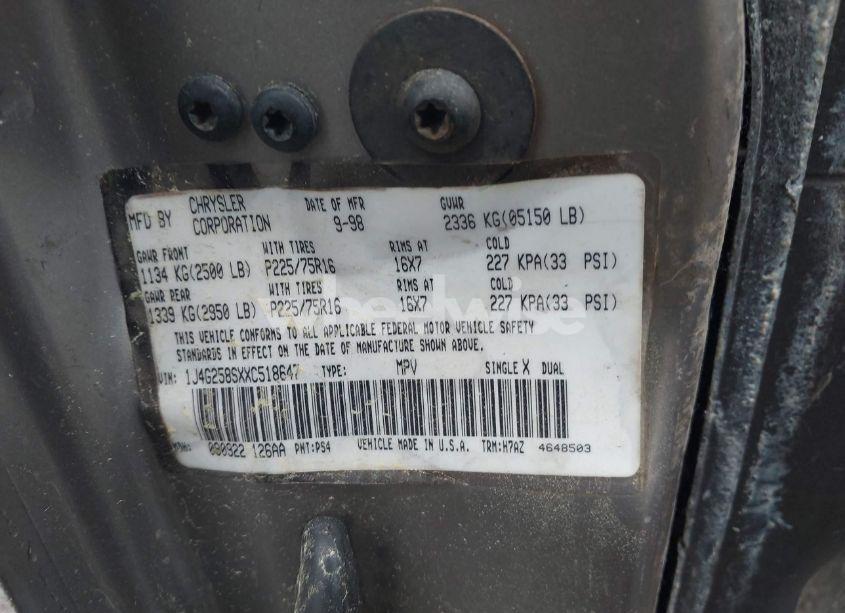 Photo 9 of 1999 Jeep Grand CHEROKEE LAREDO (VIN 1J4G258SXXC518647)