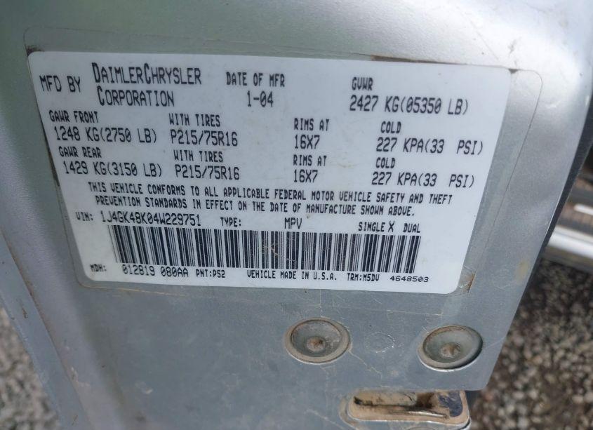 Photo 9 of 2004 Jeep Liberty SPORT (VIN 1J4GK48K04W229751)