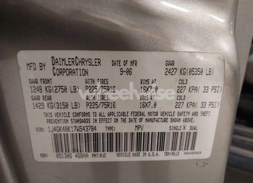 Photo 9 of 2007 Jeep Liberty SPORT (VIN 1J4GK48K17W543784)