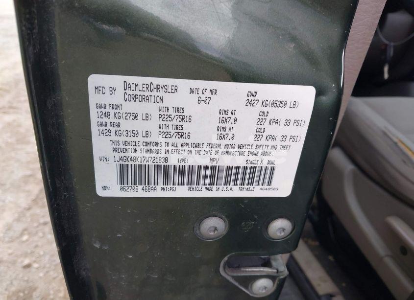 Photo 9 of 2007 Jeep Liberty SPORT (VIN 1J4GK48K17W721838)